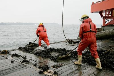 Tonnenwartung mit der MS Scharhörn auf der Ostsee